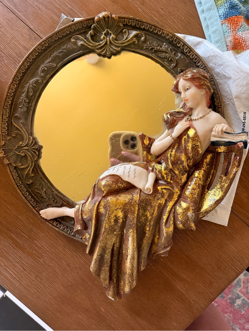 Vintage art nouveau inspired Wall Mirror with Gold-Accented Female